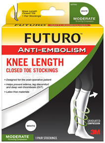 FUTURO Anti-Embolism Stockings Knee Length Closed Toe Large White